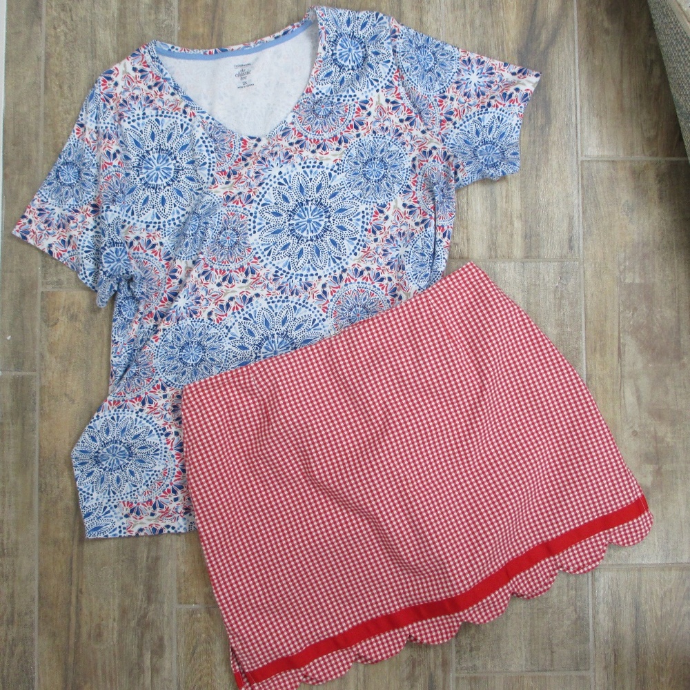 Gingham Check Skorts w/ Scallop Trim, Size 12